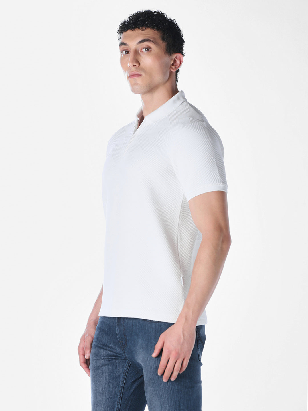 White Jacquard Regular Fit polos