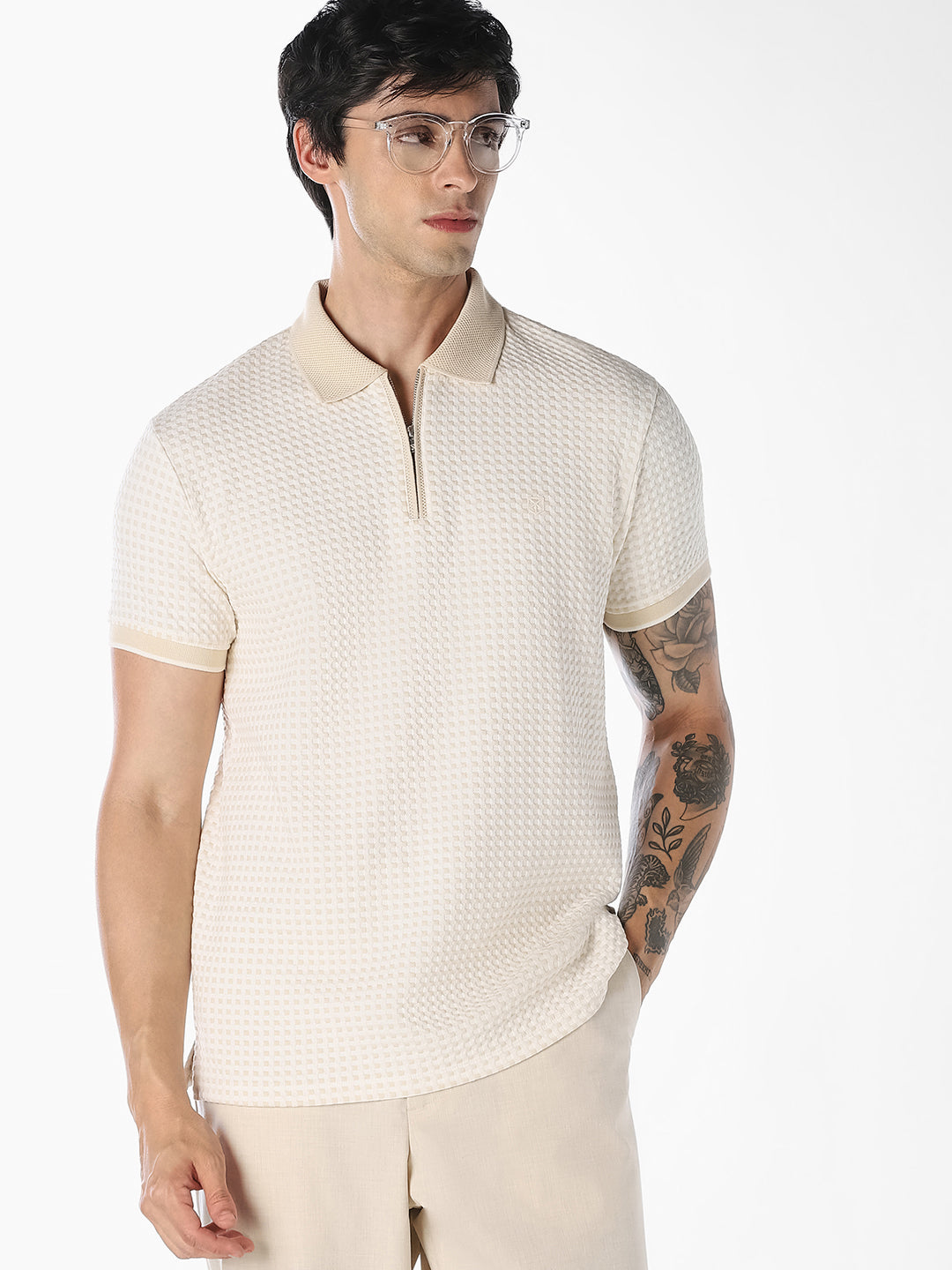 Textured Zip Polo
