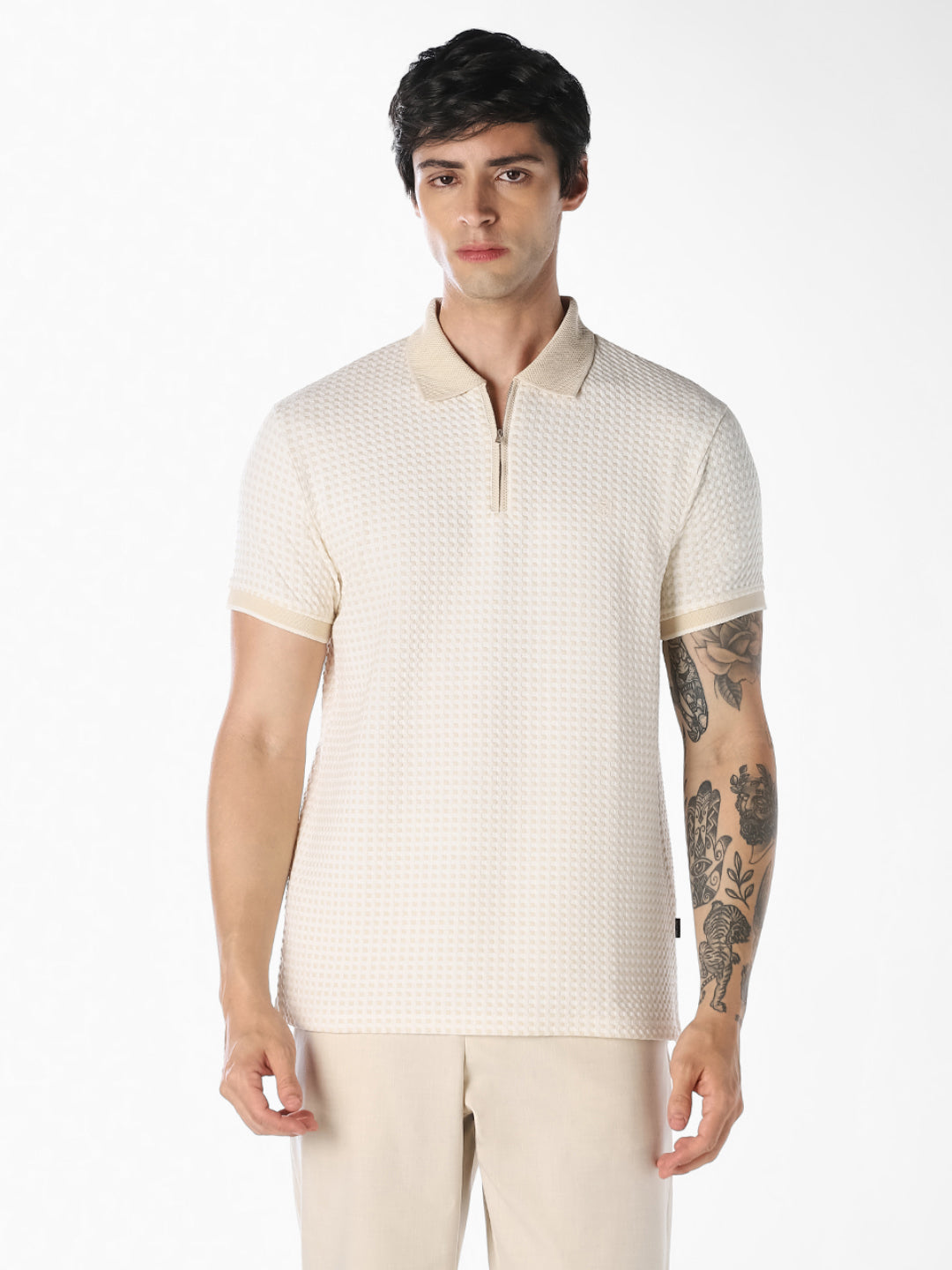 Textured Zip Polo