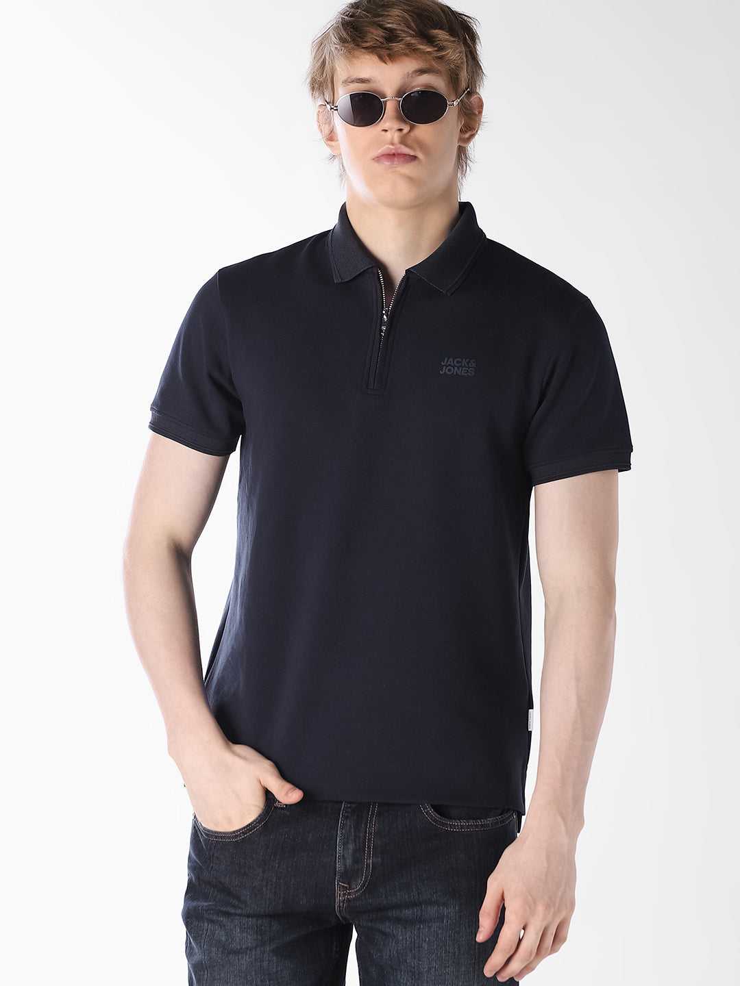 Dark Blue Knitted Polo - XS