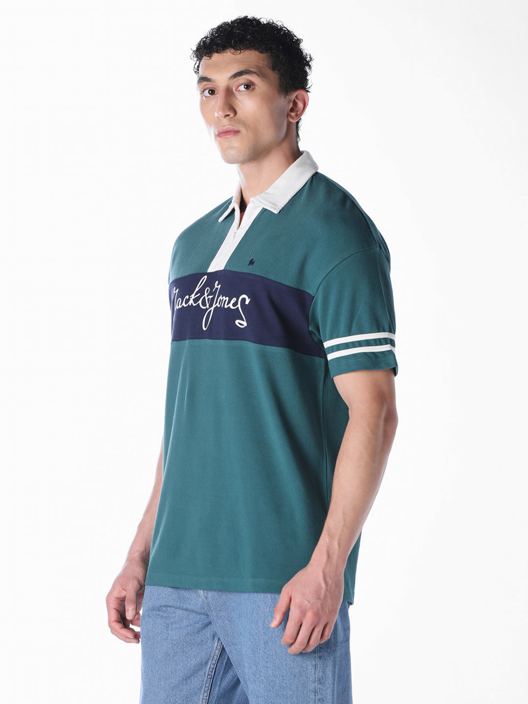 Green colour blocked Oversized Fit polos