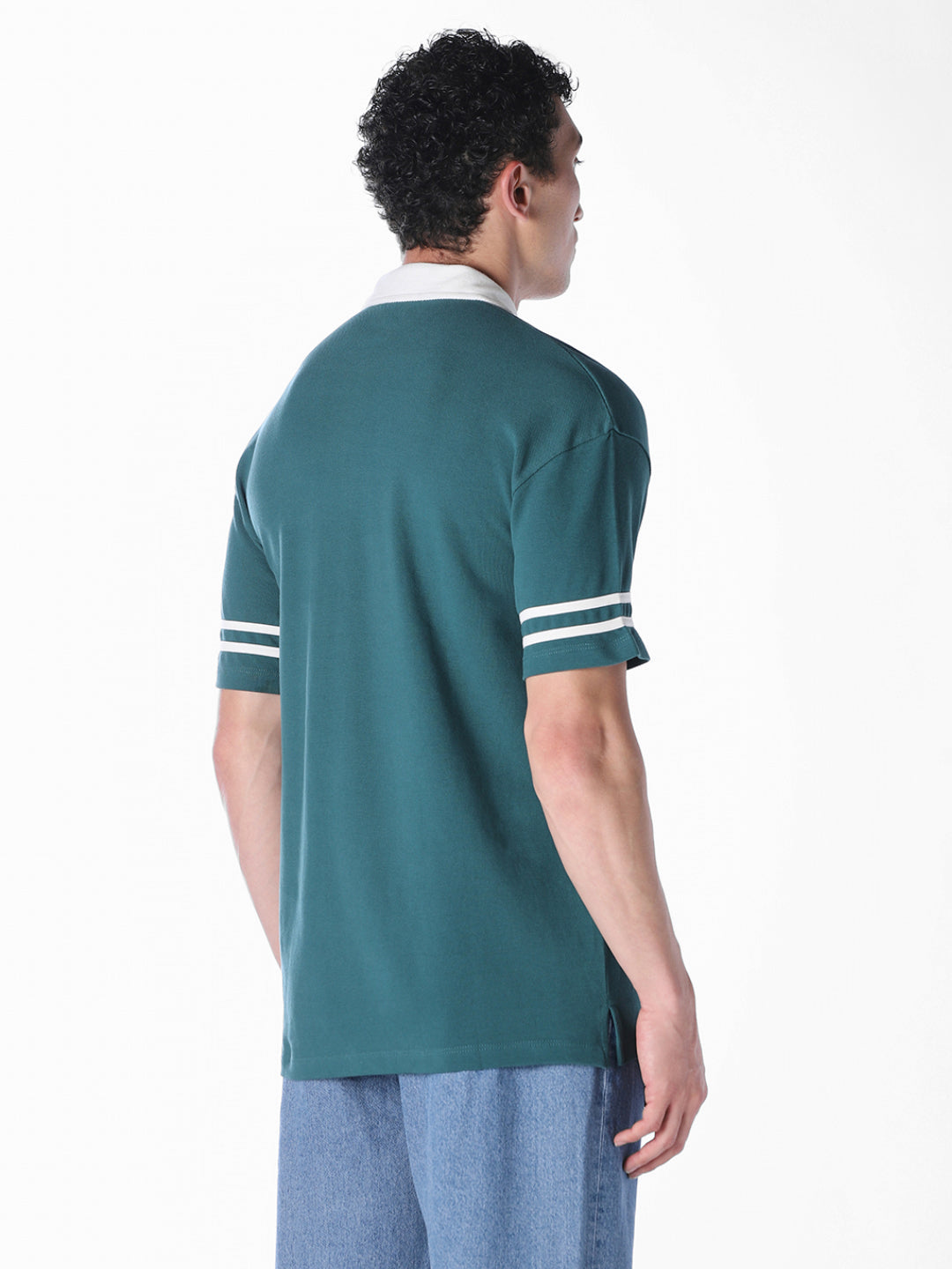 Green colour blocked Oversized Fit polos