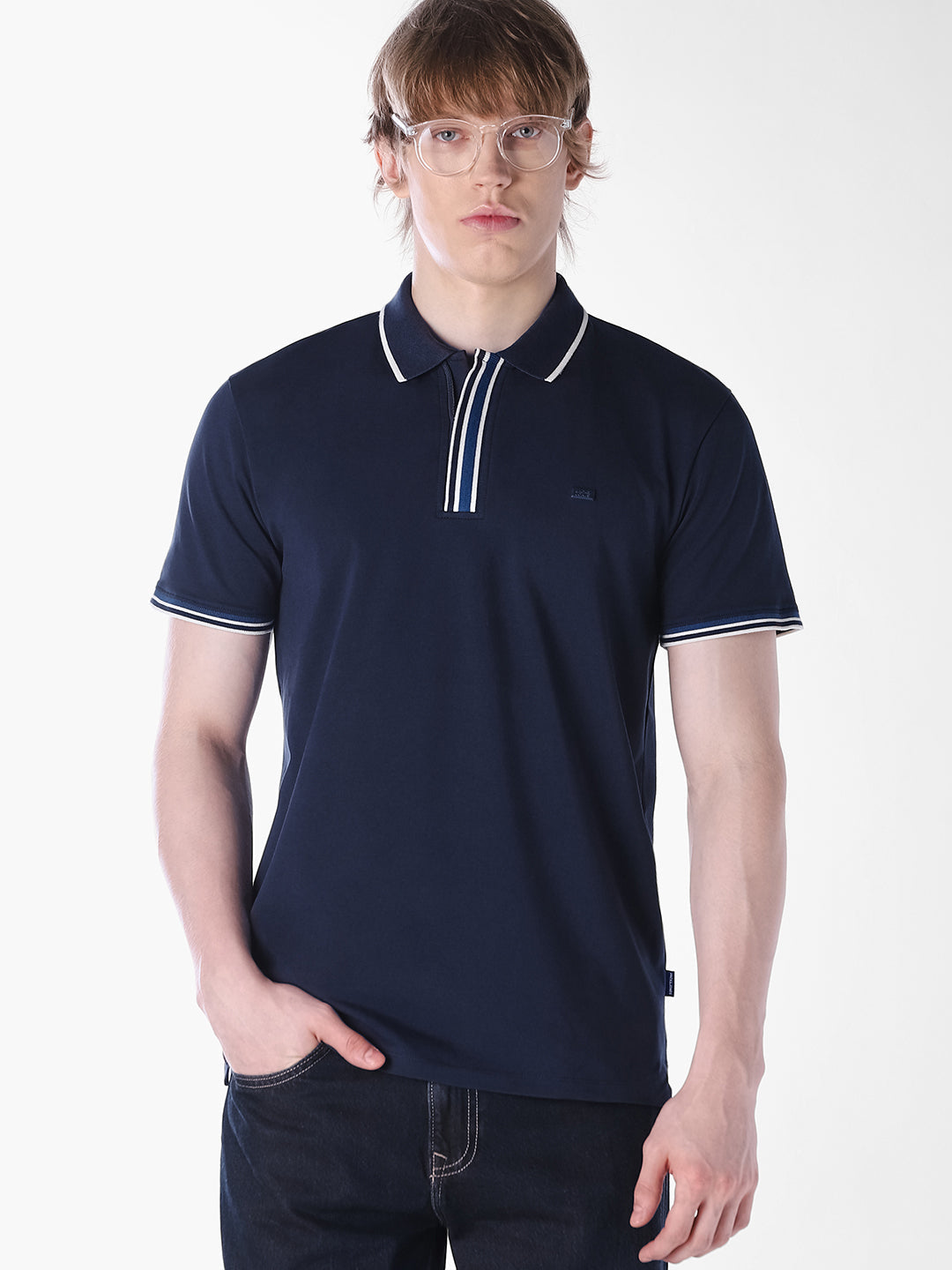 Blue striped Regular Fit polo