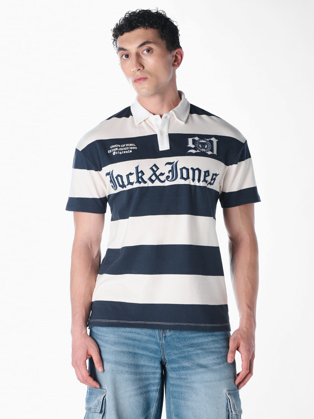 White horizontal stripes Oversized Fit polos