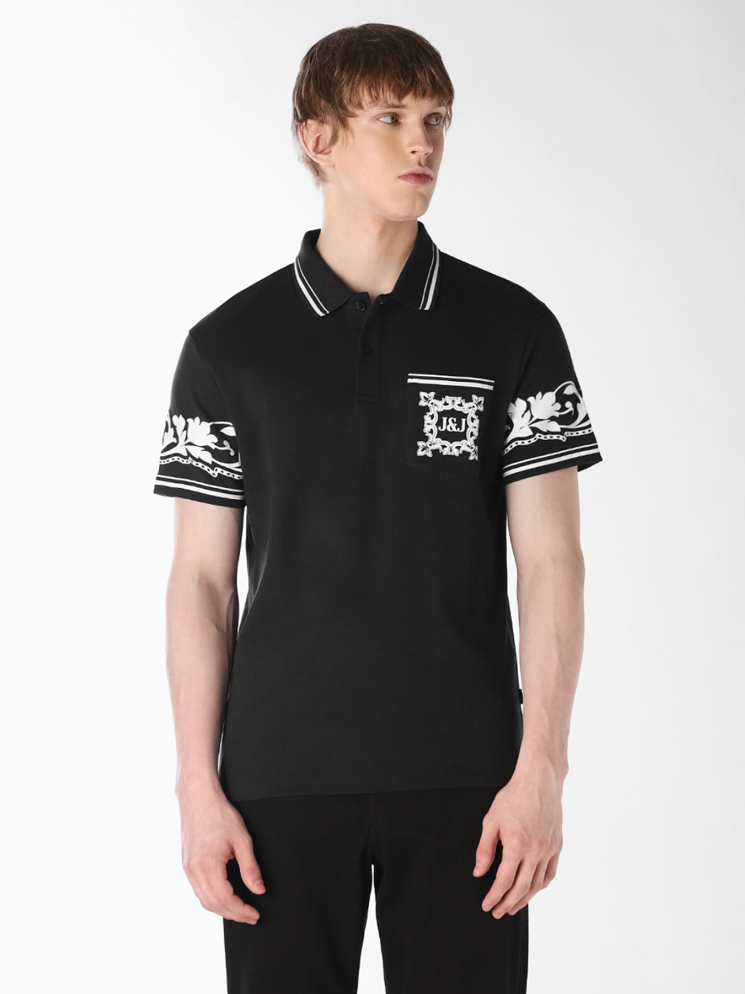 Black Printed Cotton Polo