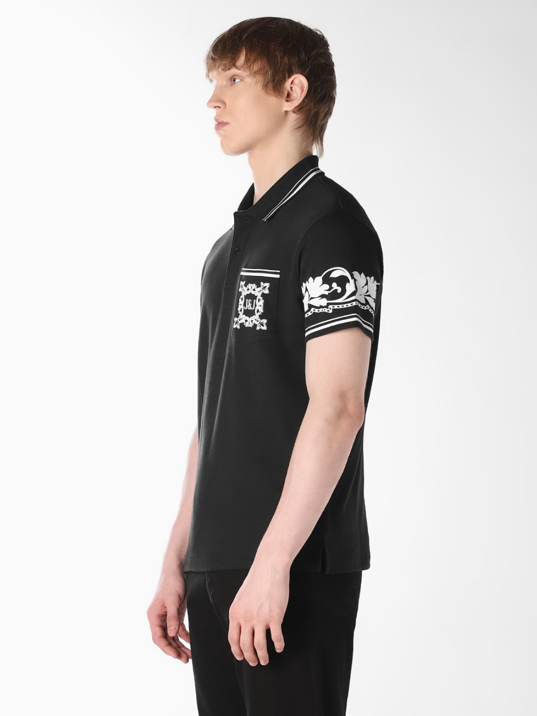 Black Printed Cotton Polo