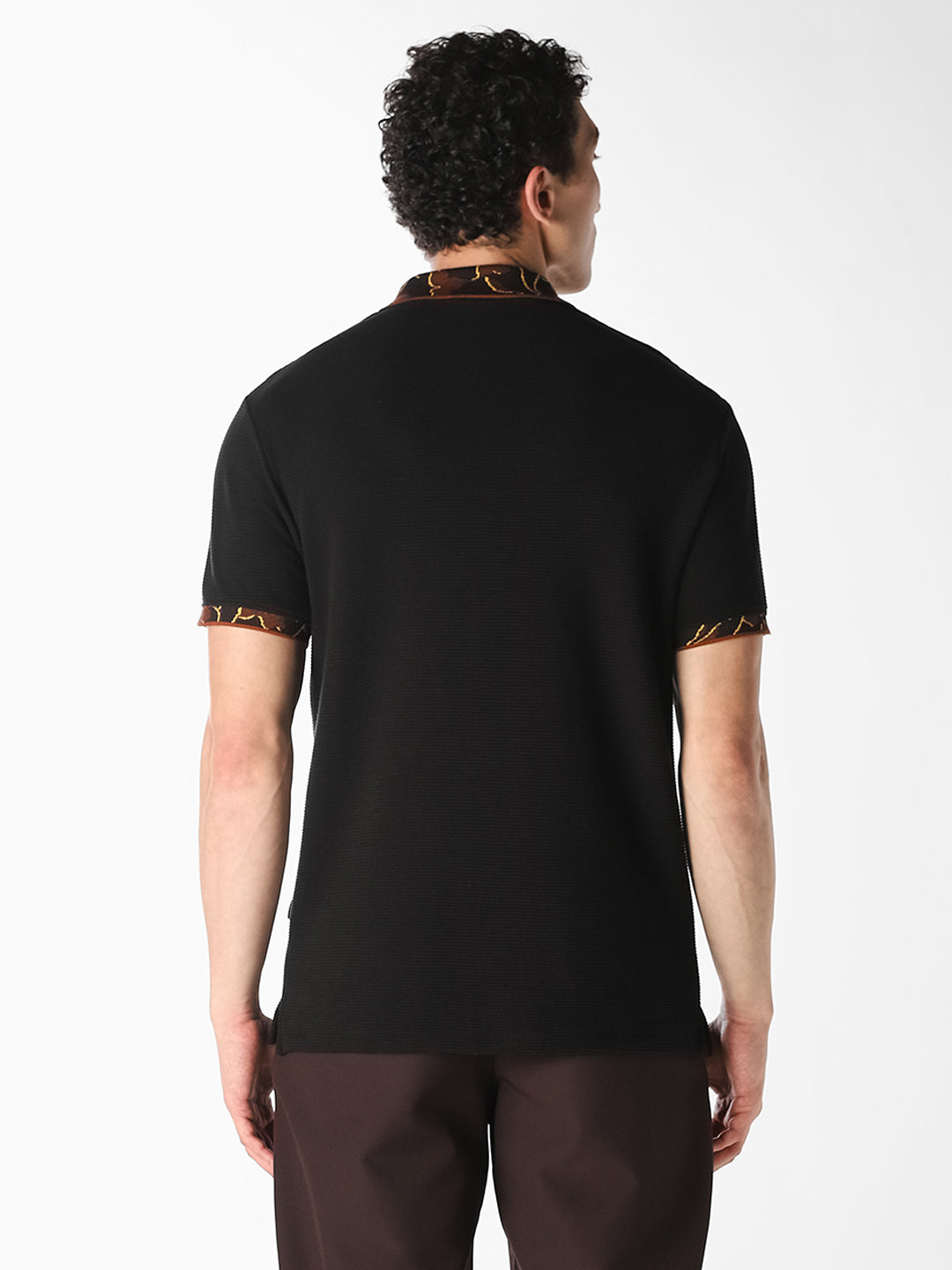 Black Textured Zip Polo