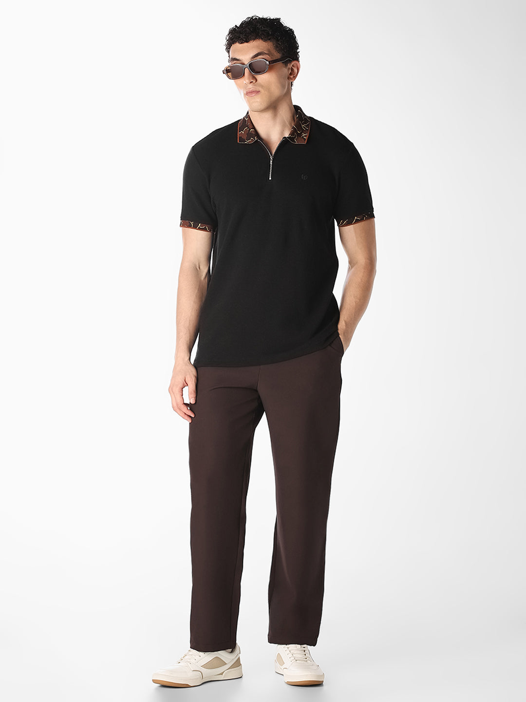 Black Textured Zip Polo
