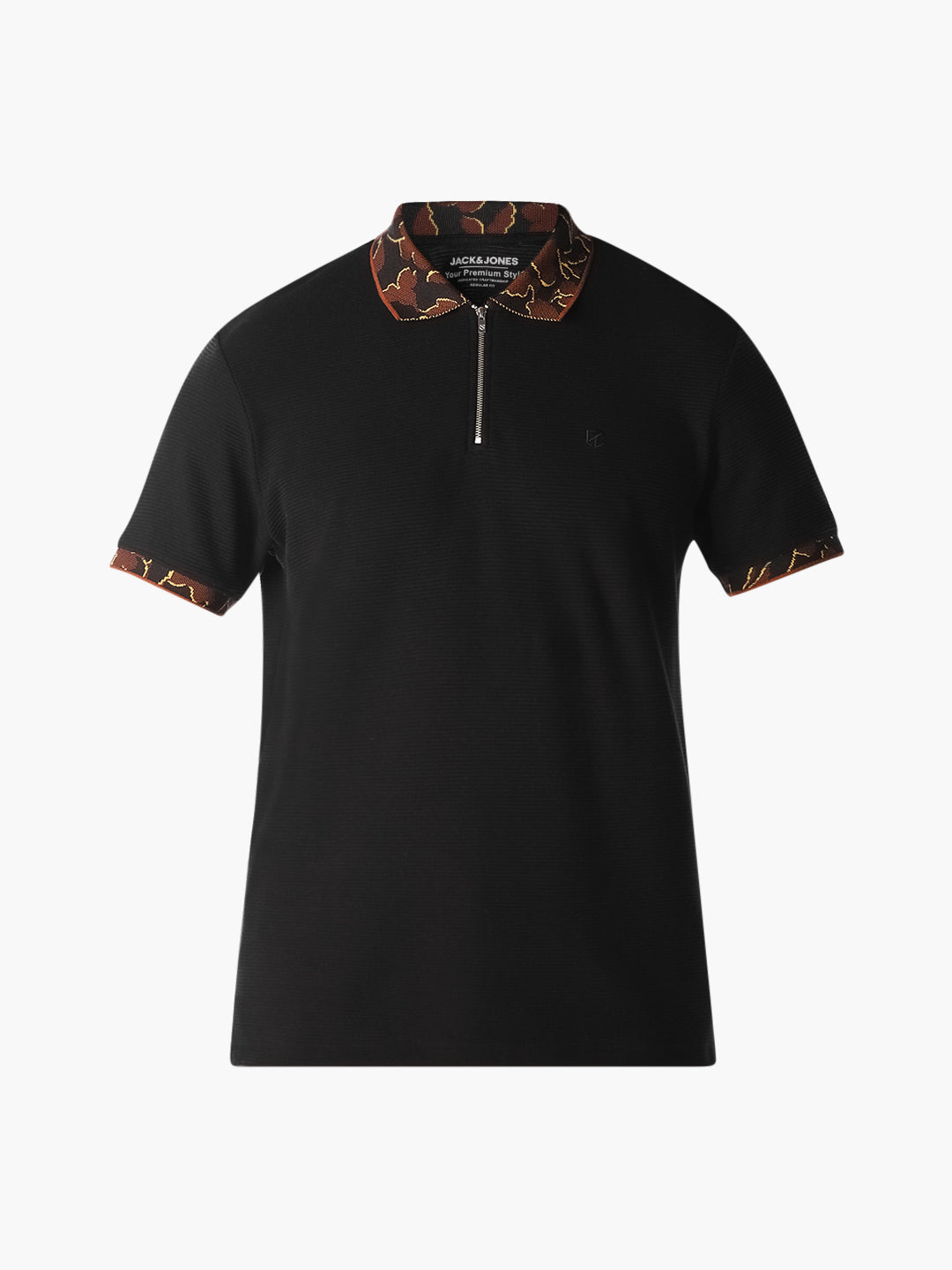 Black Textured Zip Polo