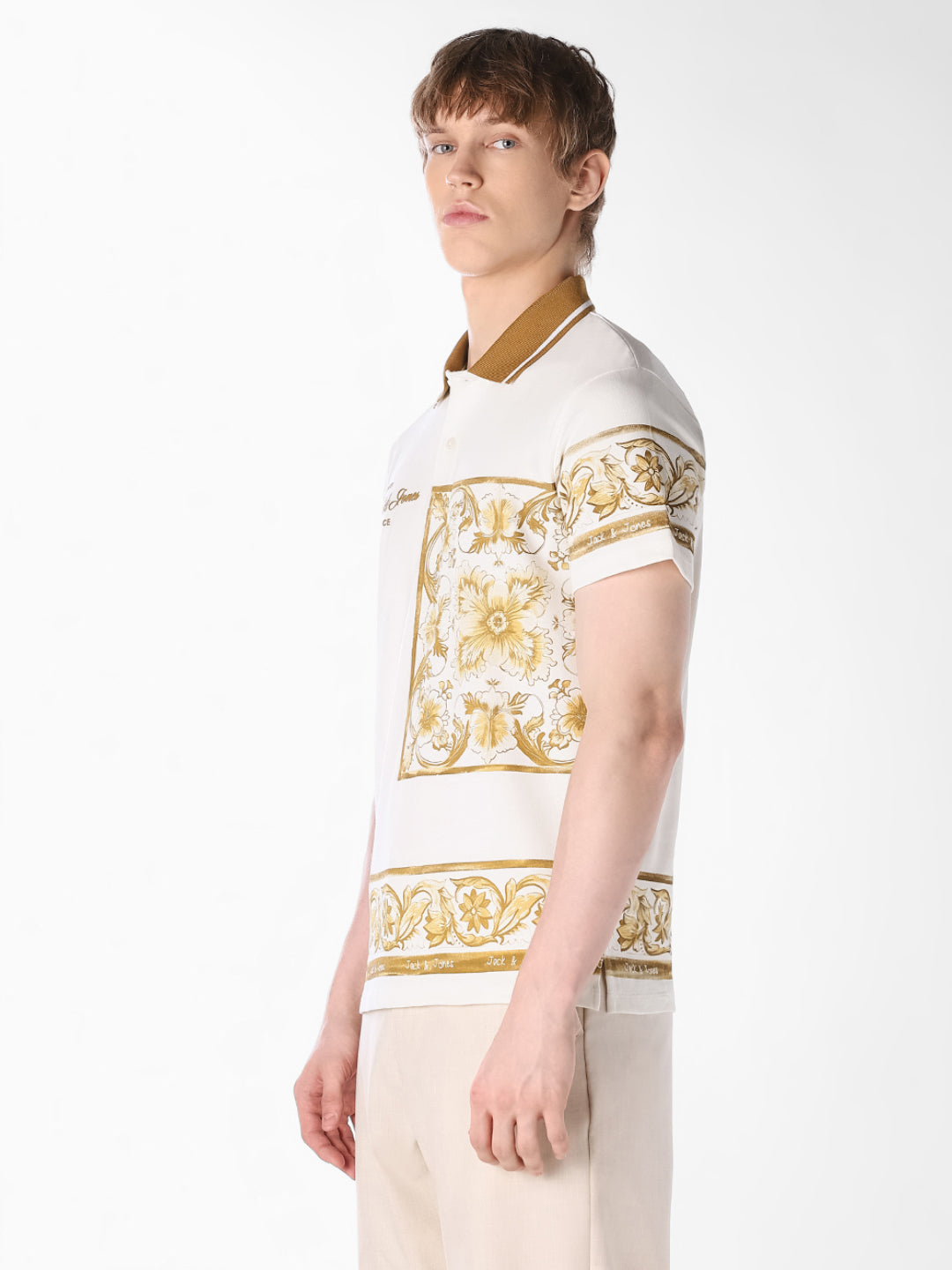 White Printed Cotton Polo