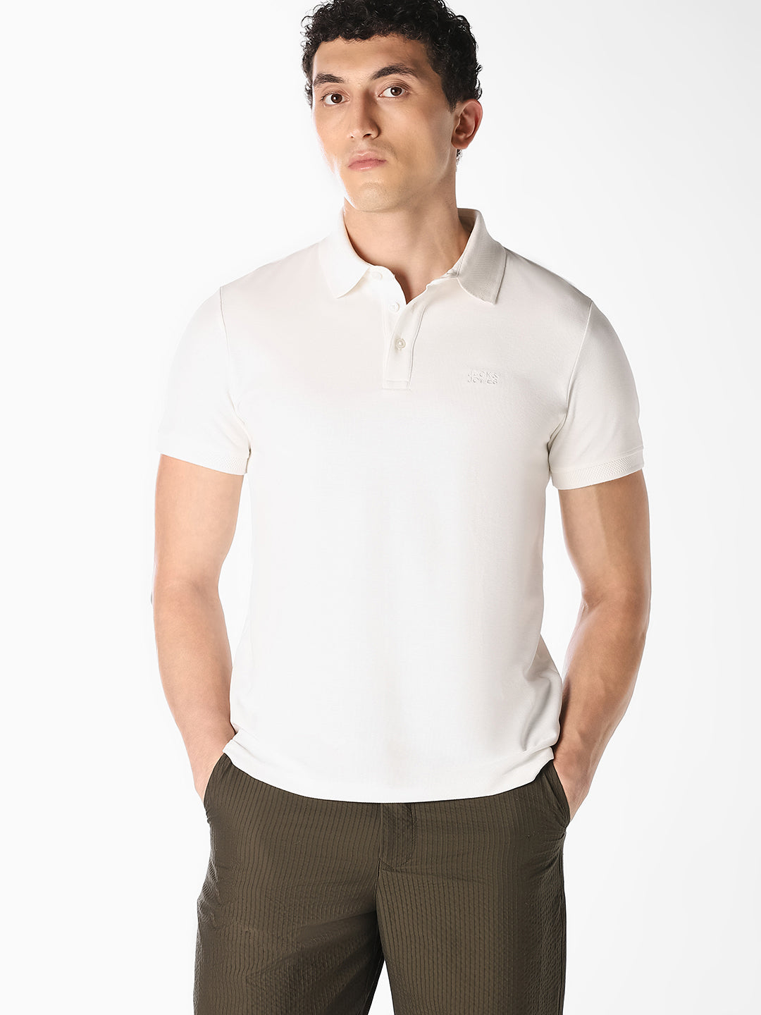 White Jacquard Cotton Polo - S