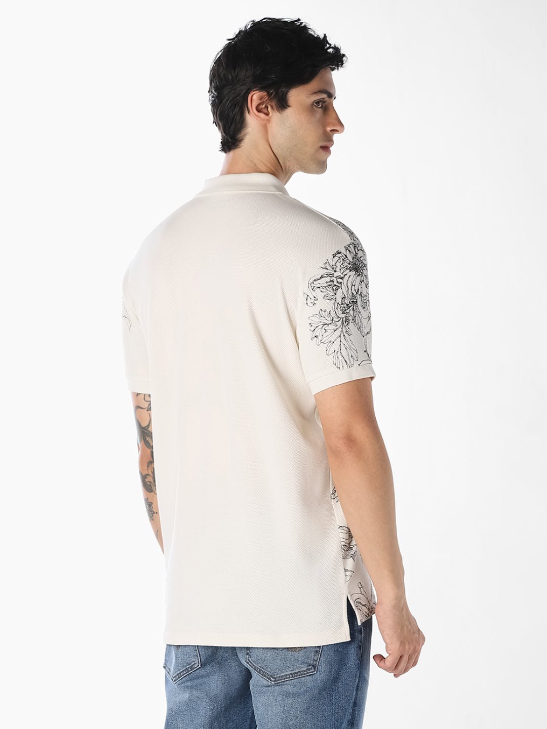 White Printed Cotton Polo