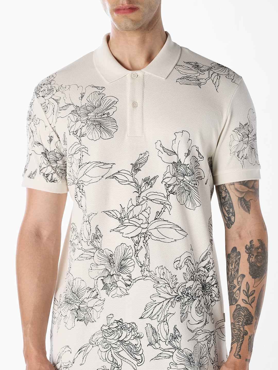 White Printed Cotton Polo