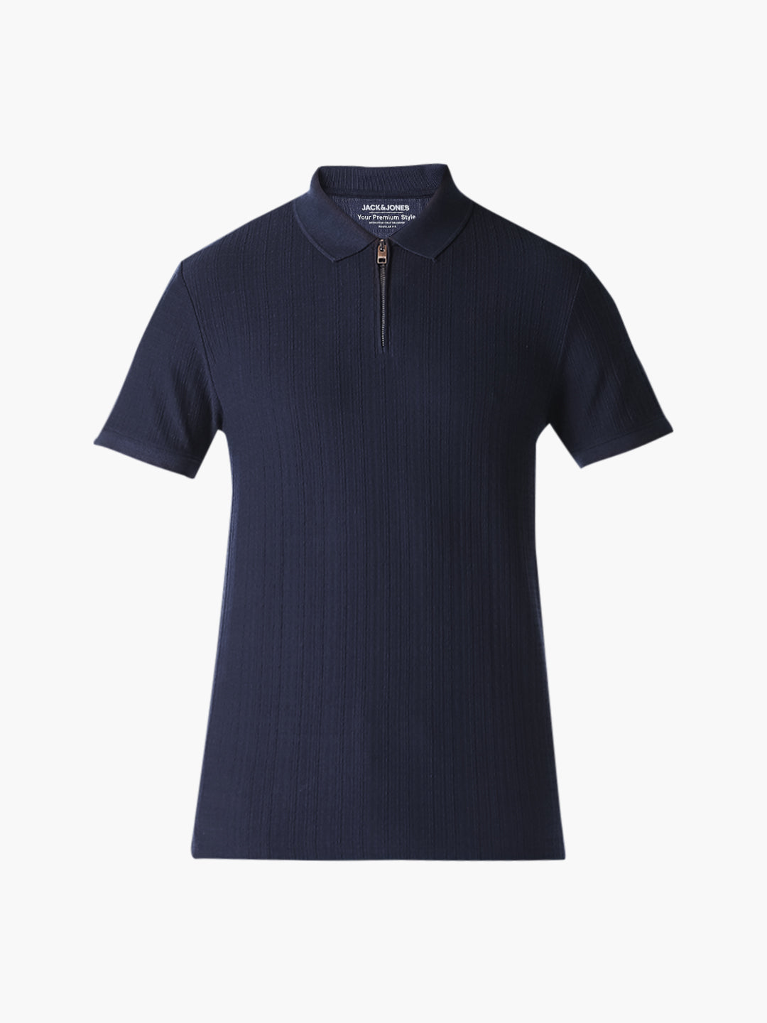 Navy Ribbed Zip Polo