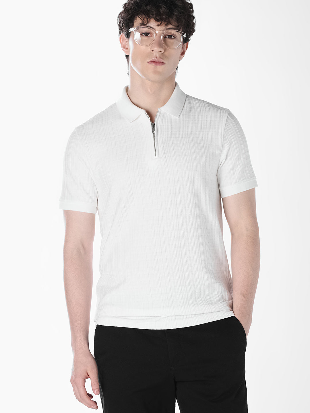 White Zip-Up Cotton Polo