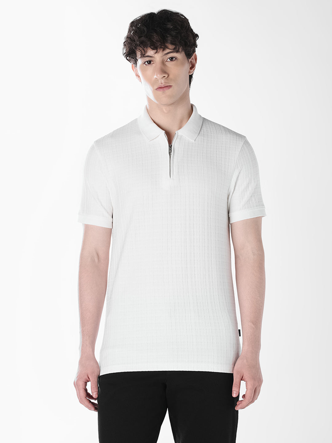 White Zip-Up Cotton Polo