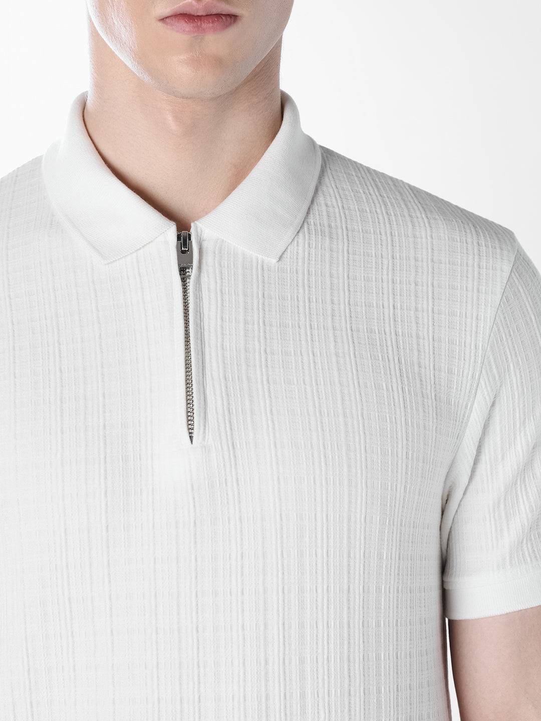 White Zip-Up Cotton Polo