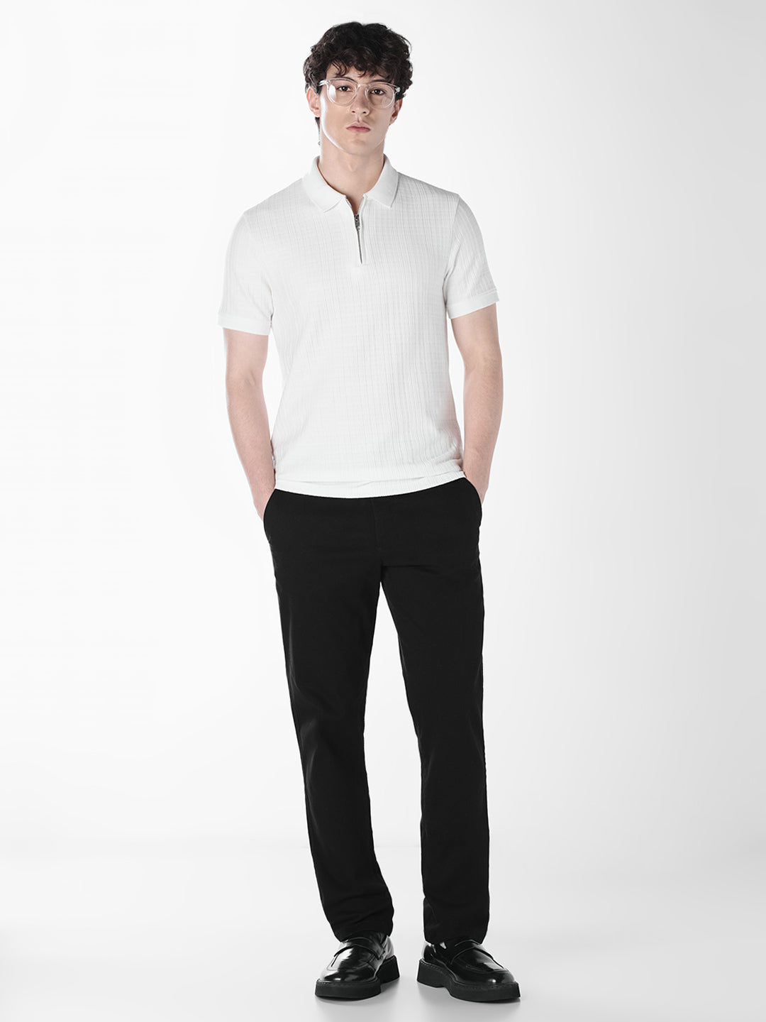White Zip-Up Cotton Polo