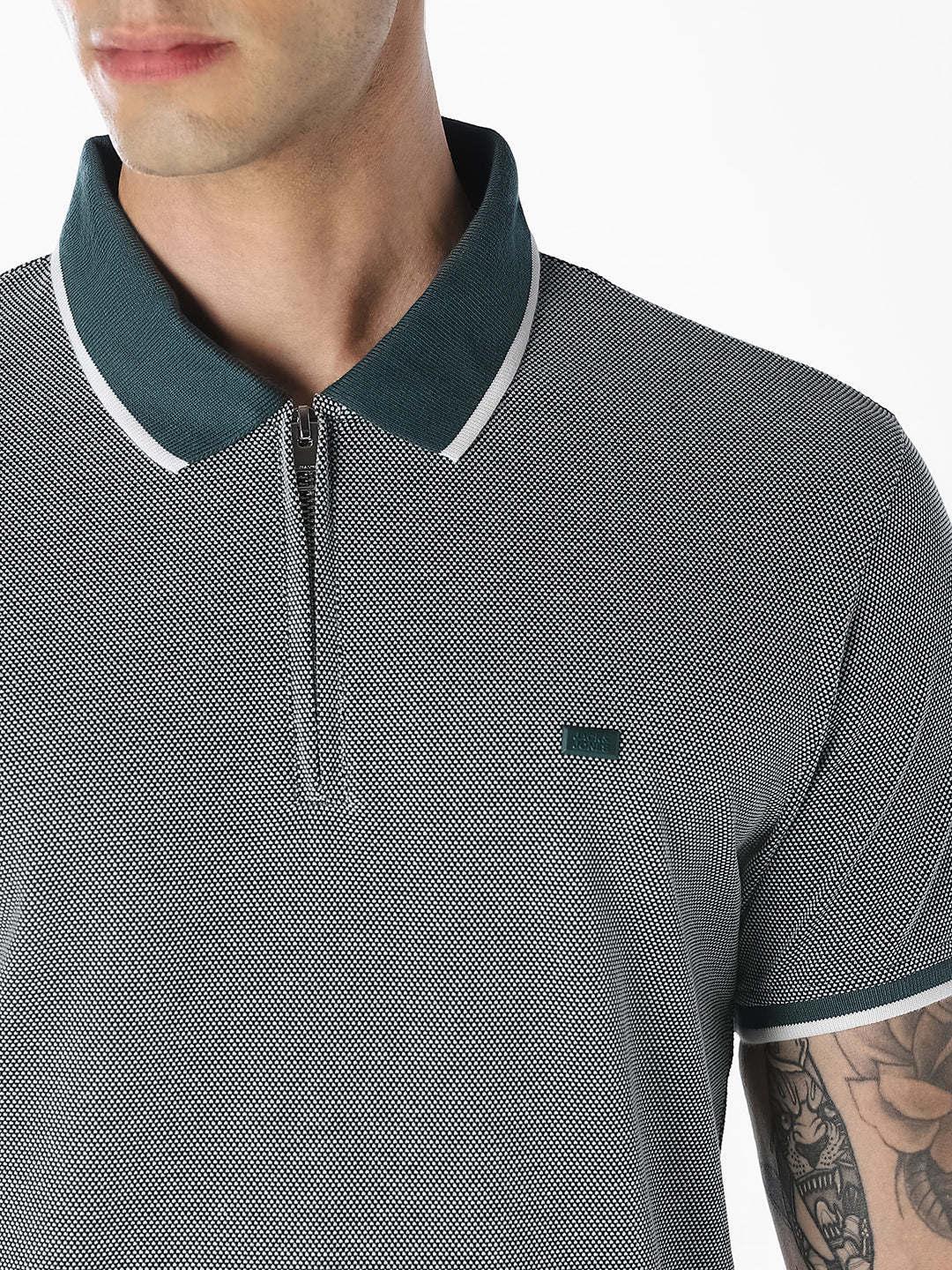 Grey Melange Zip Knitted Polo