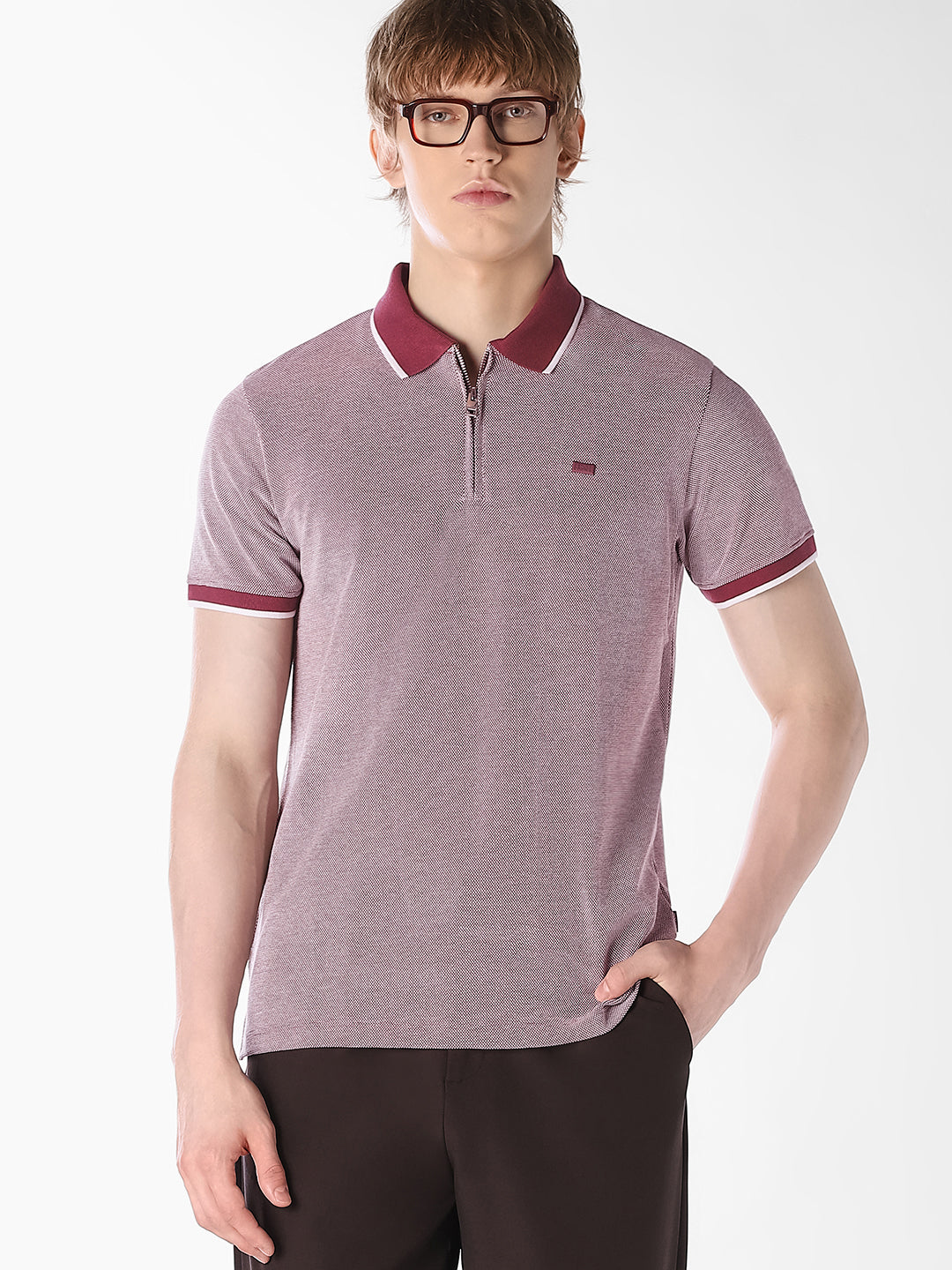 Purple Contrast Collar Polo - S