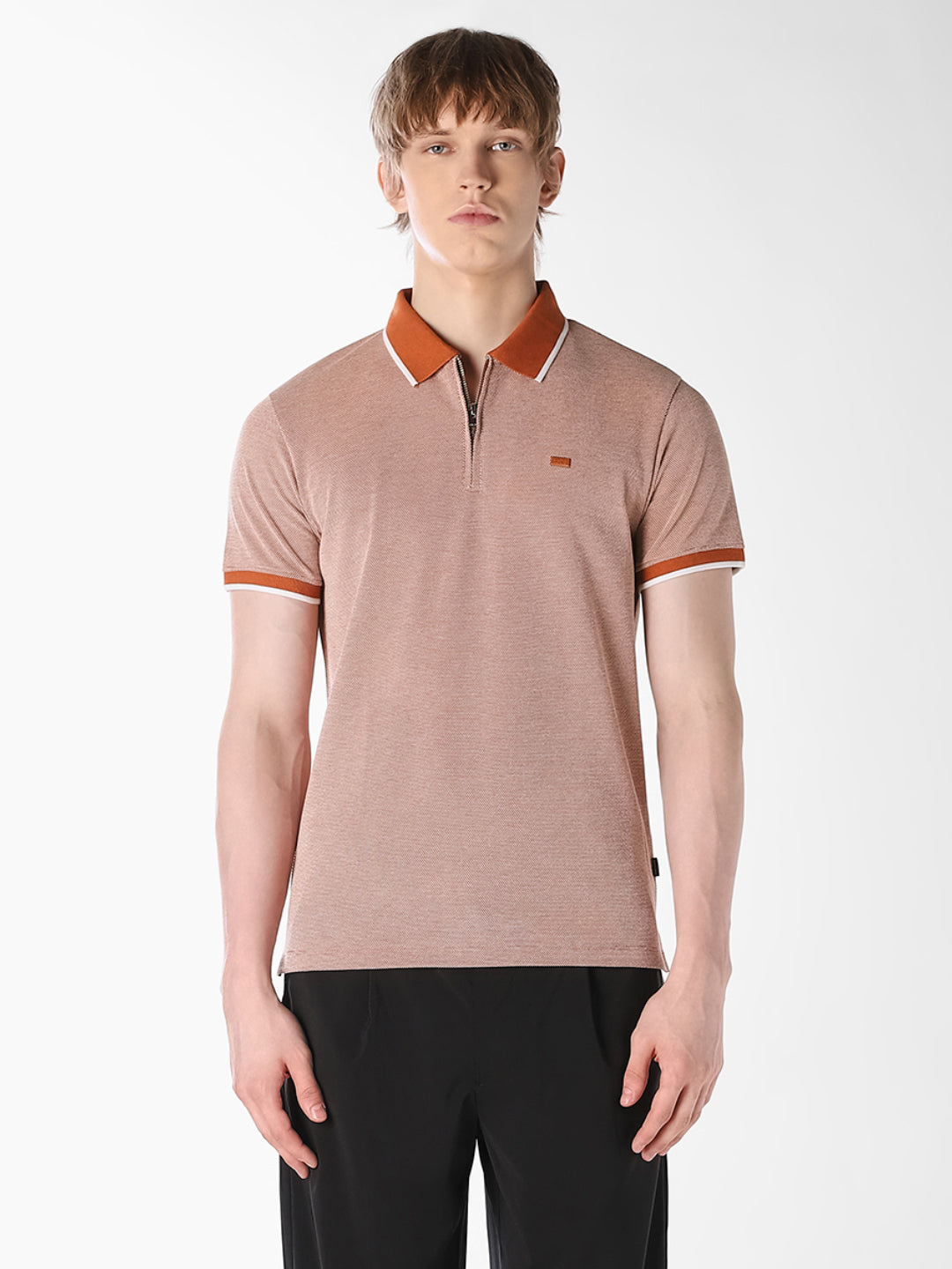 Brown Contrast Collar Polo