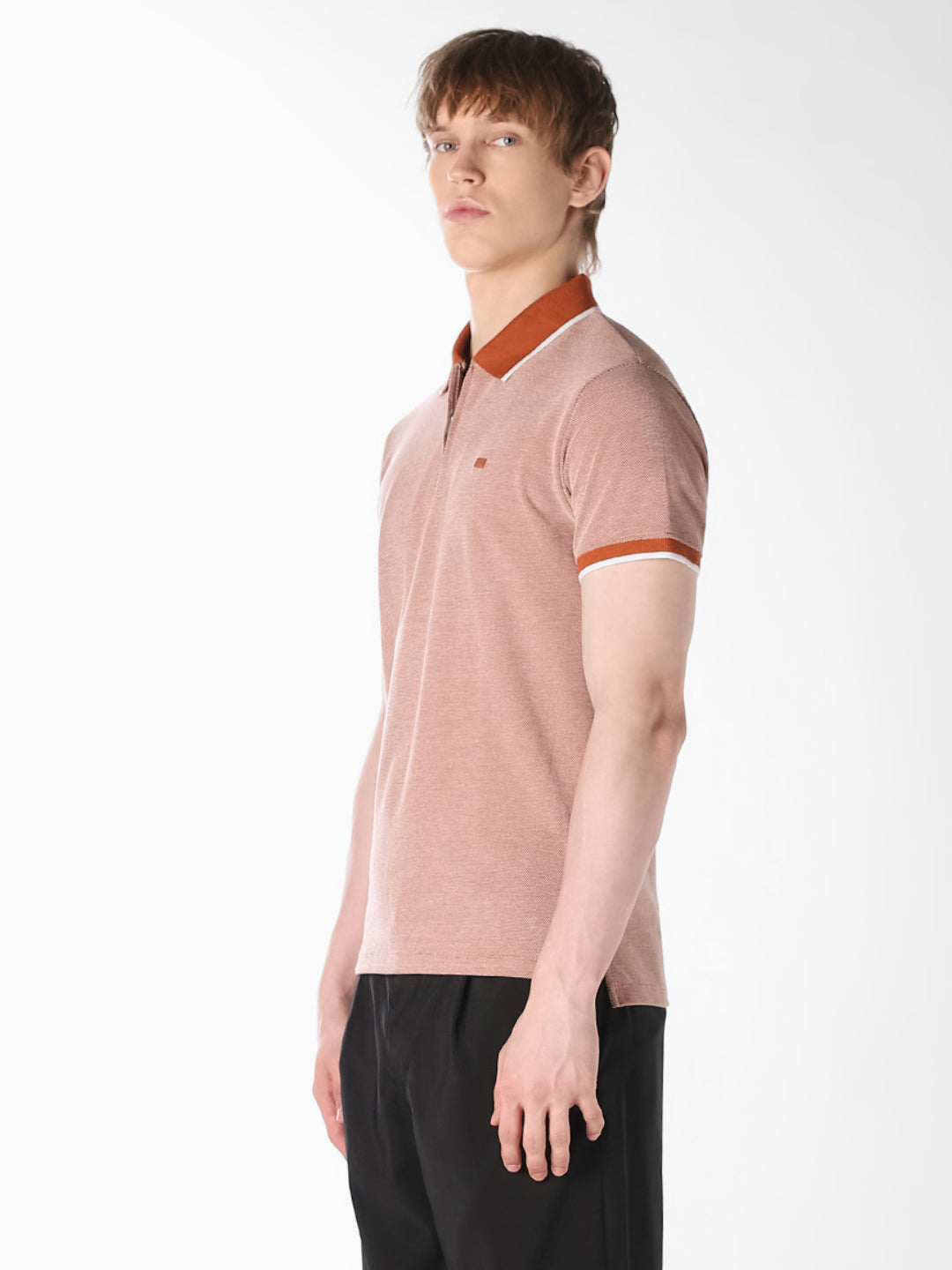 Brown Contrast Collar Polo