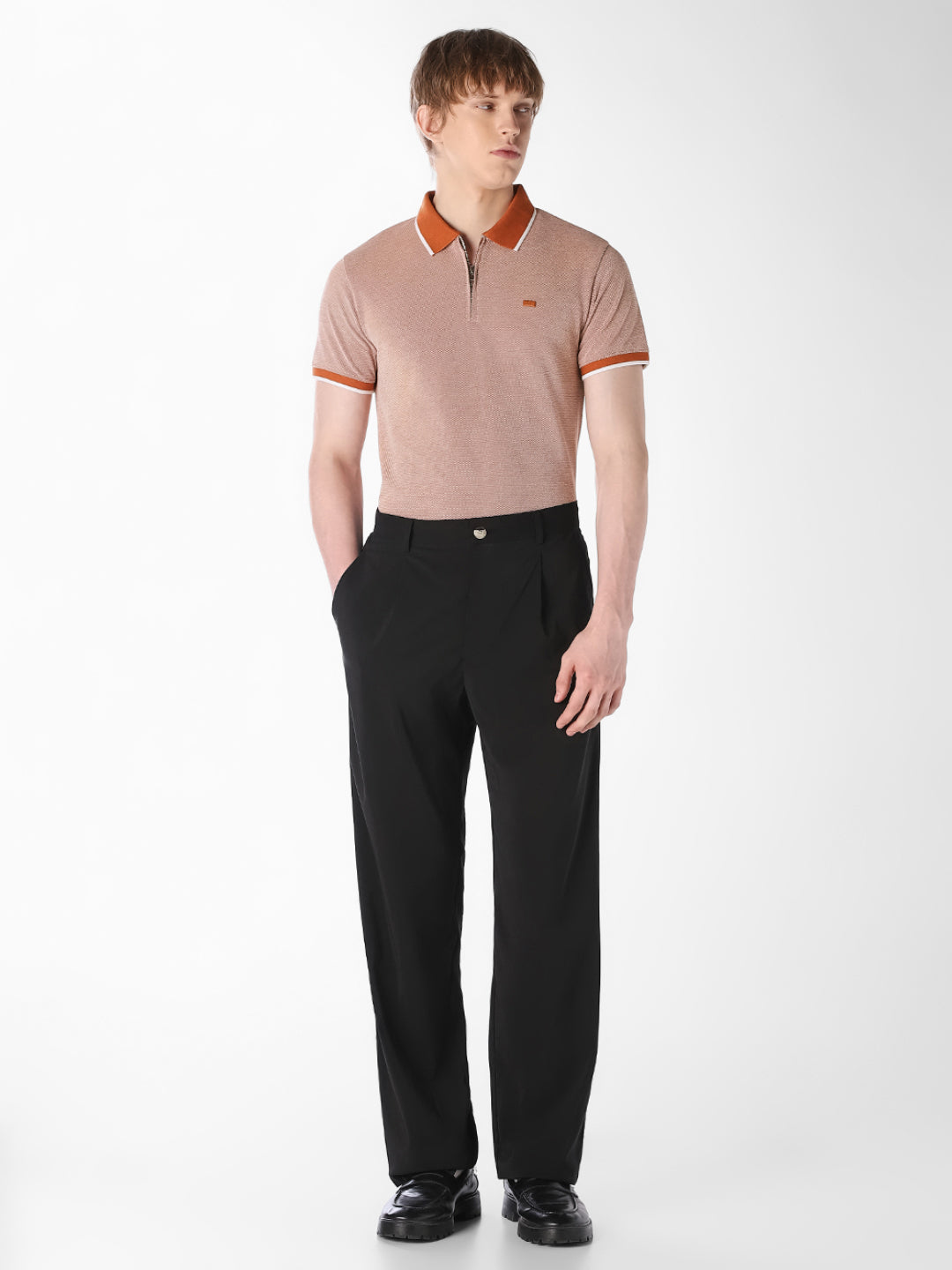 Brown Contrast Collar Polo