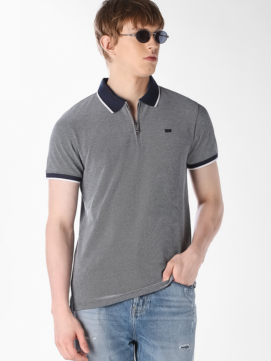 Blue Contrast Collar Polo - S