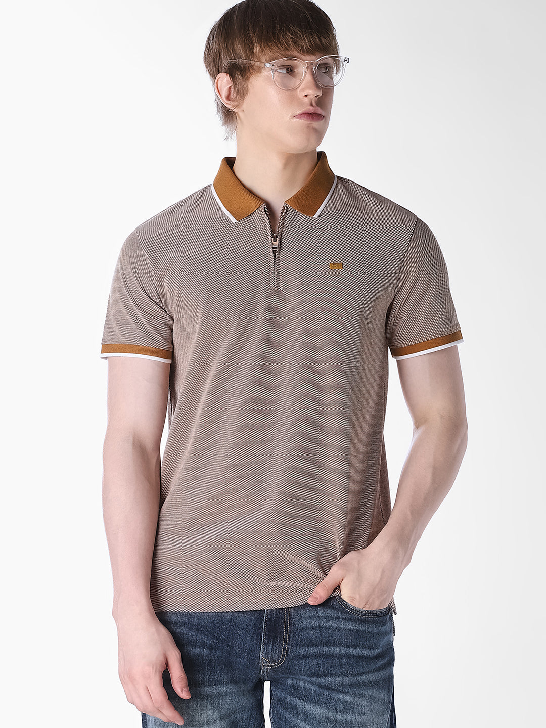 Brown Knitted Regular Fit Polo