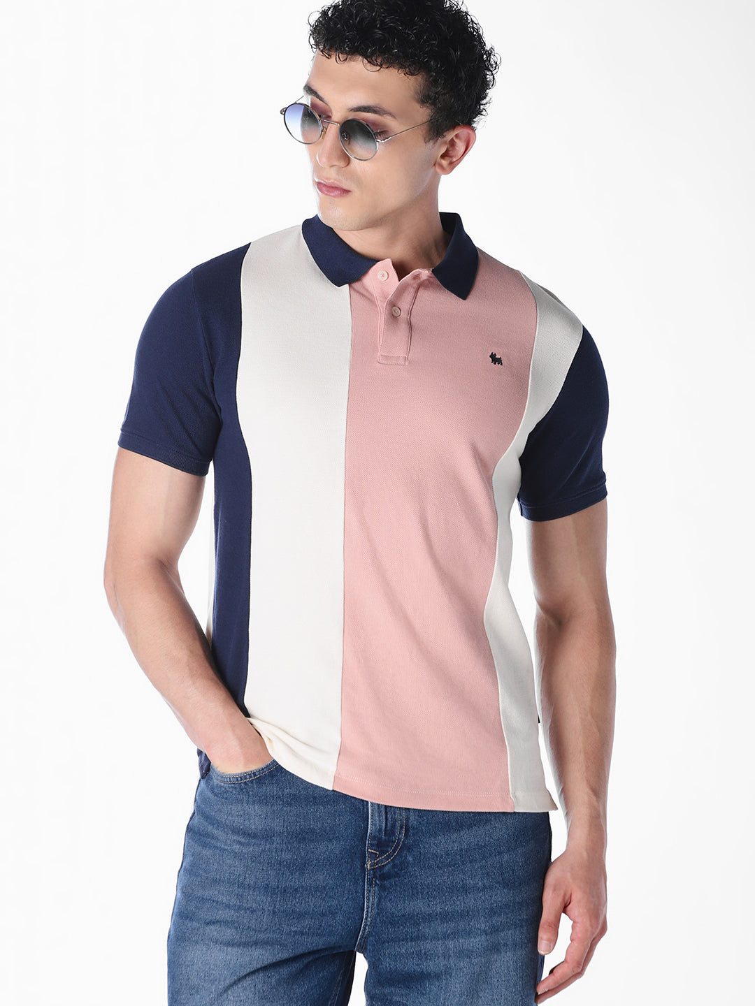 White colour blocked Regular Fit polos