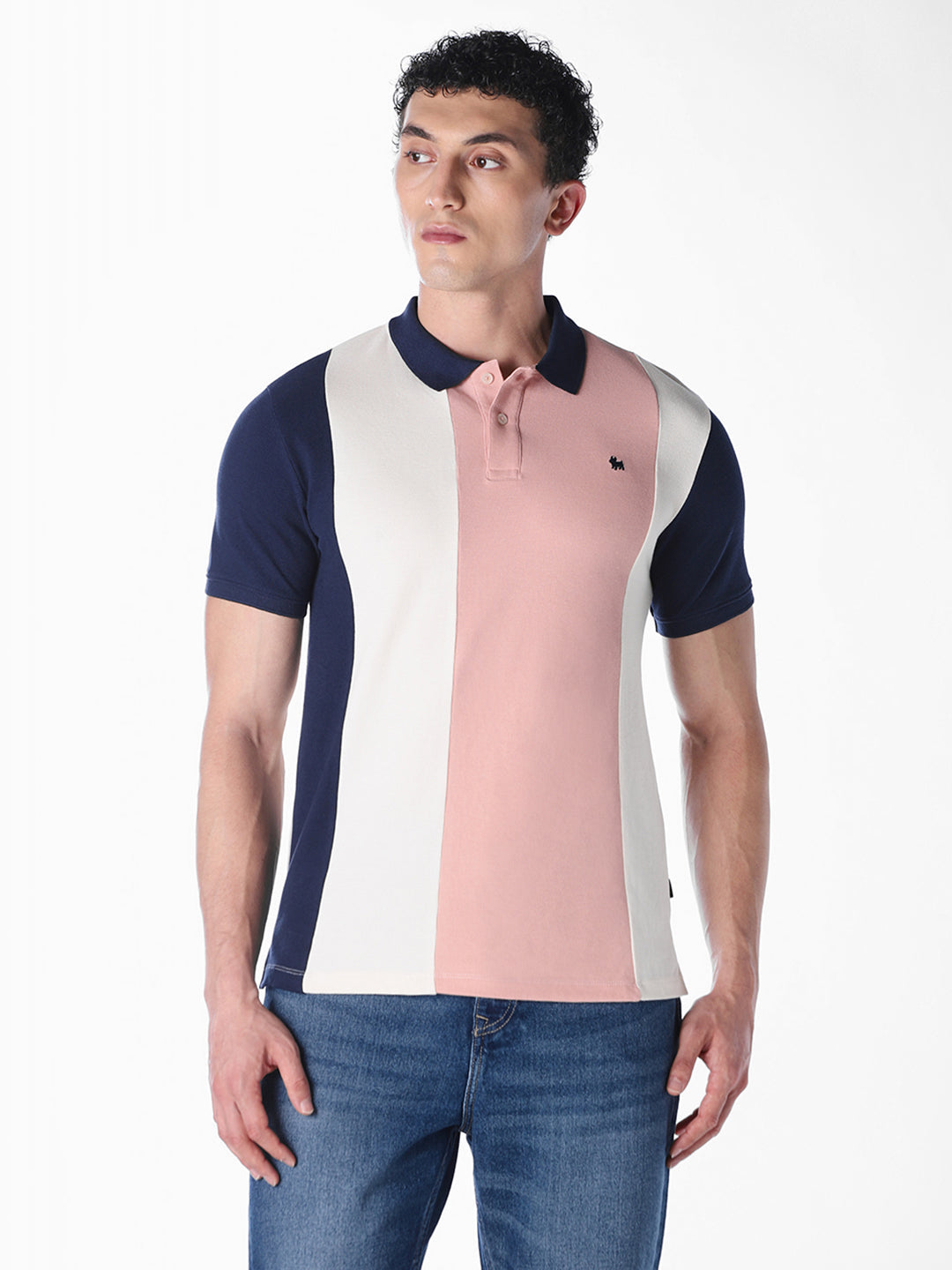 White colour blocked Regular Fit polos