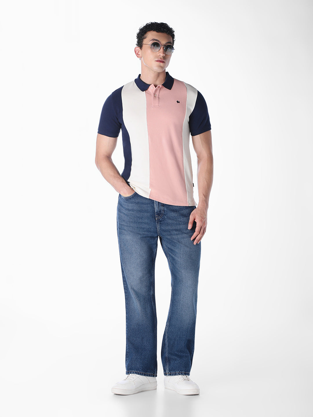 White colour blocked Regular Fit polos