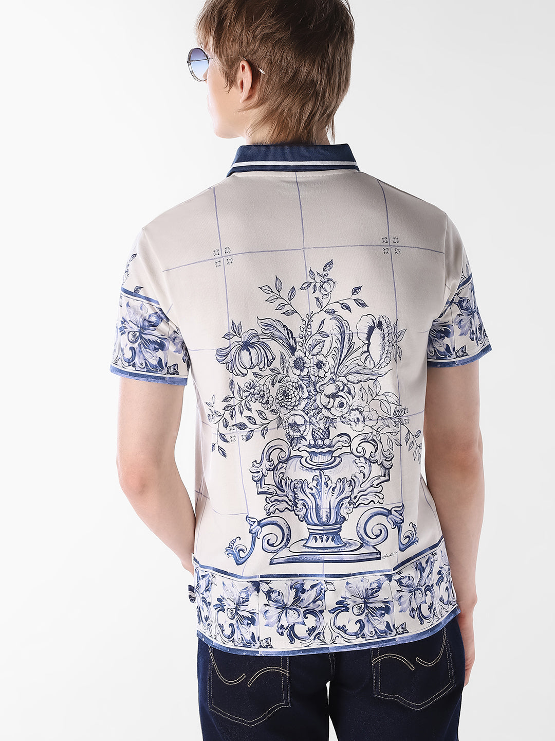 White Printed Cotton Polo - S