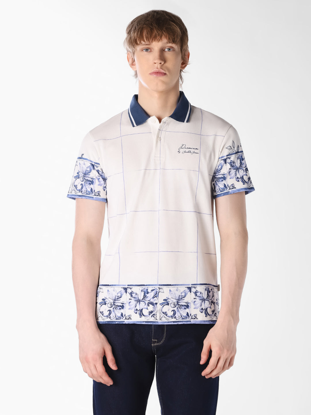 White Printed Cotton Polo