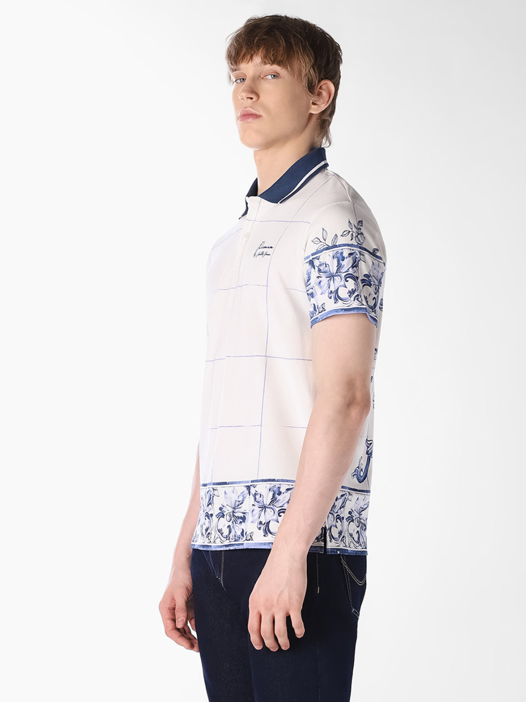White Printed Cotton Polo