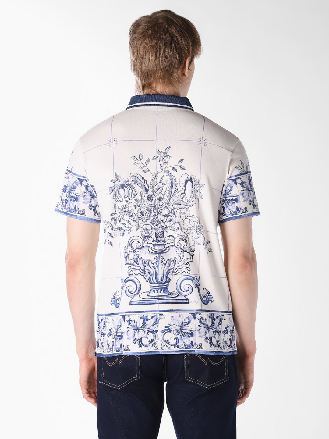 White Printed Cotton Polo