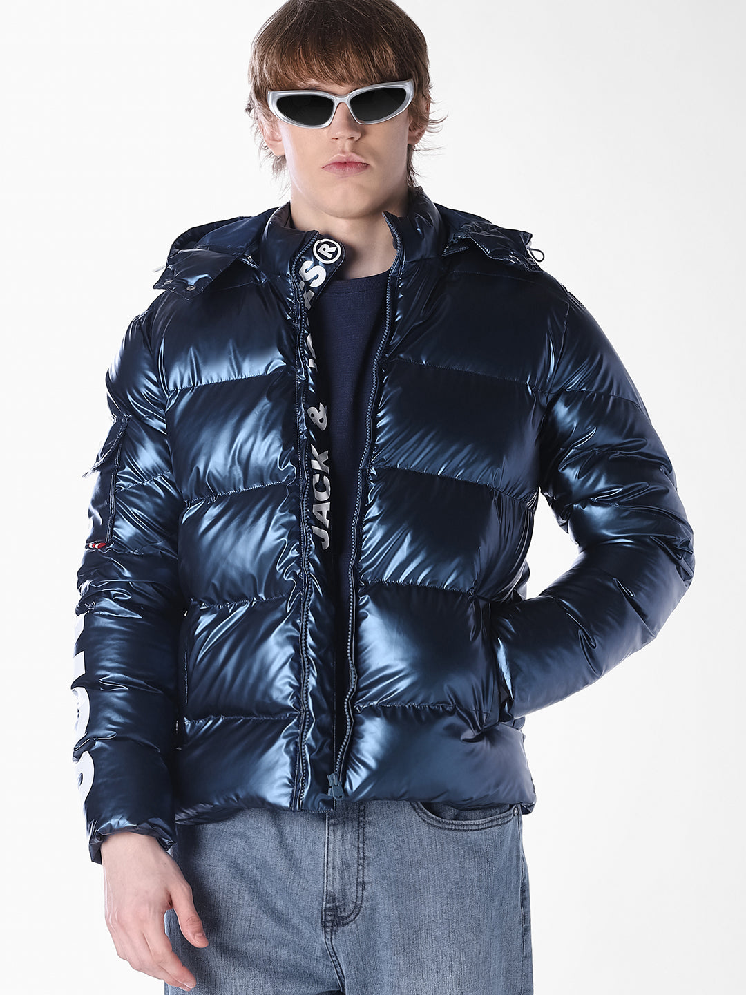 Blue printed Regular Fit Jacket