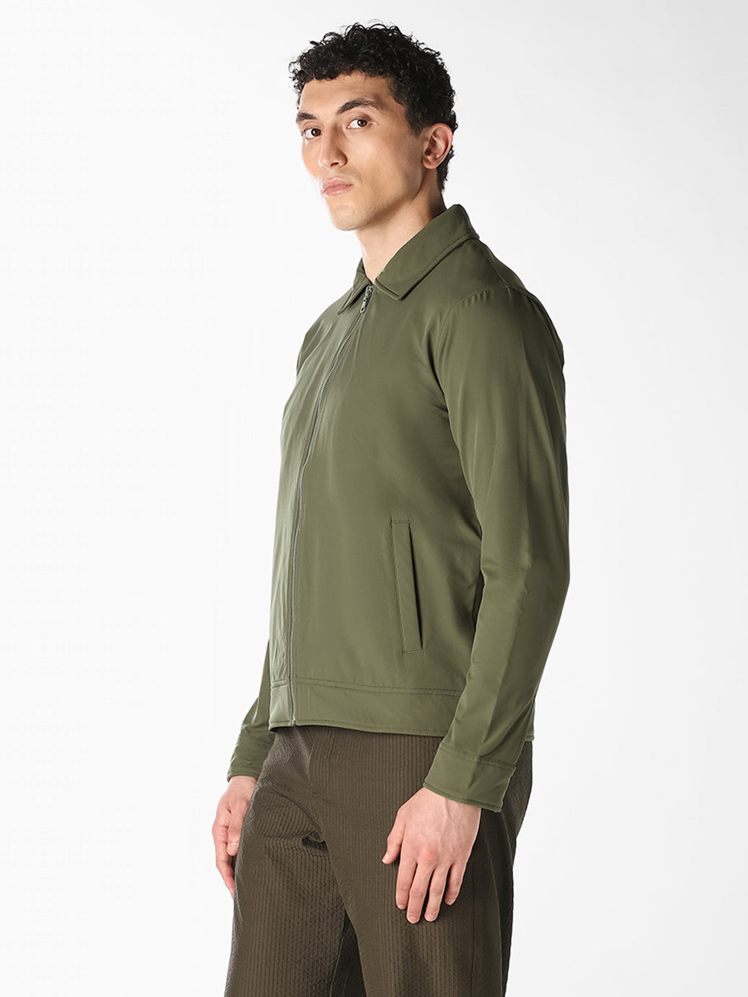 Olive Regular Fit Zip-Up Jacket