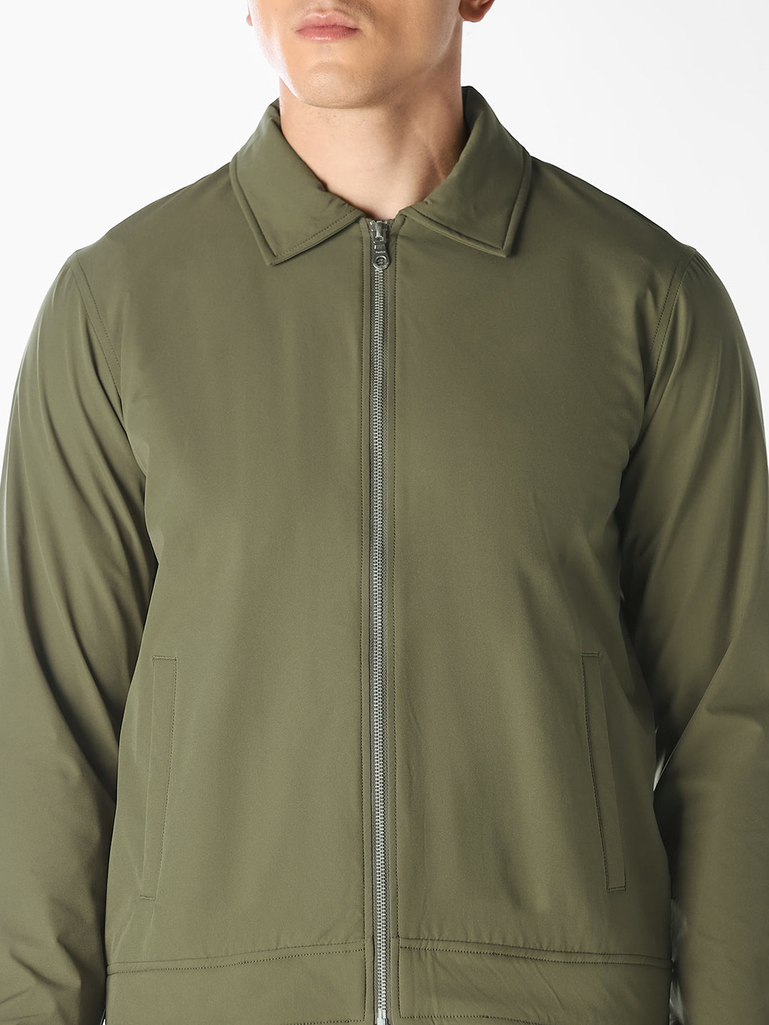 Olive Regular Fit Zip-Up Jacket