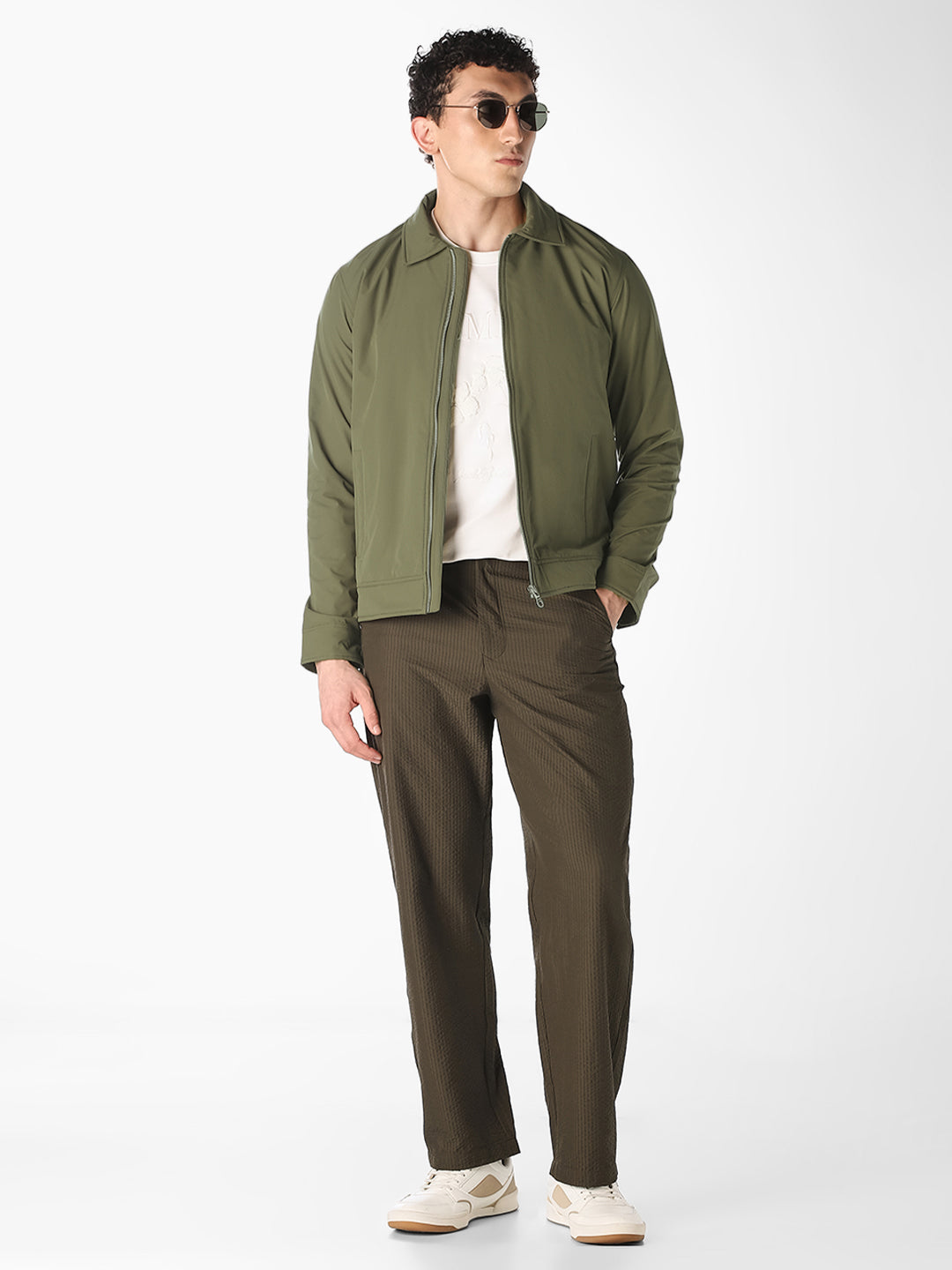Olive Regular Fit Zip-Up Jacket