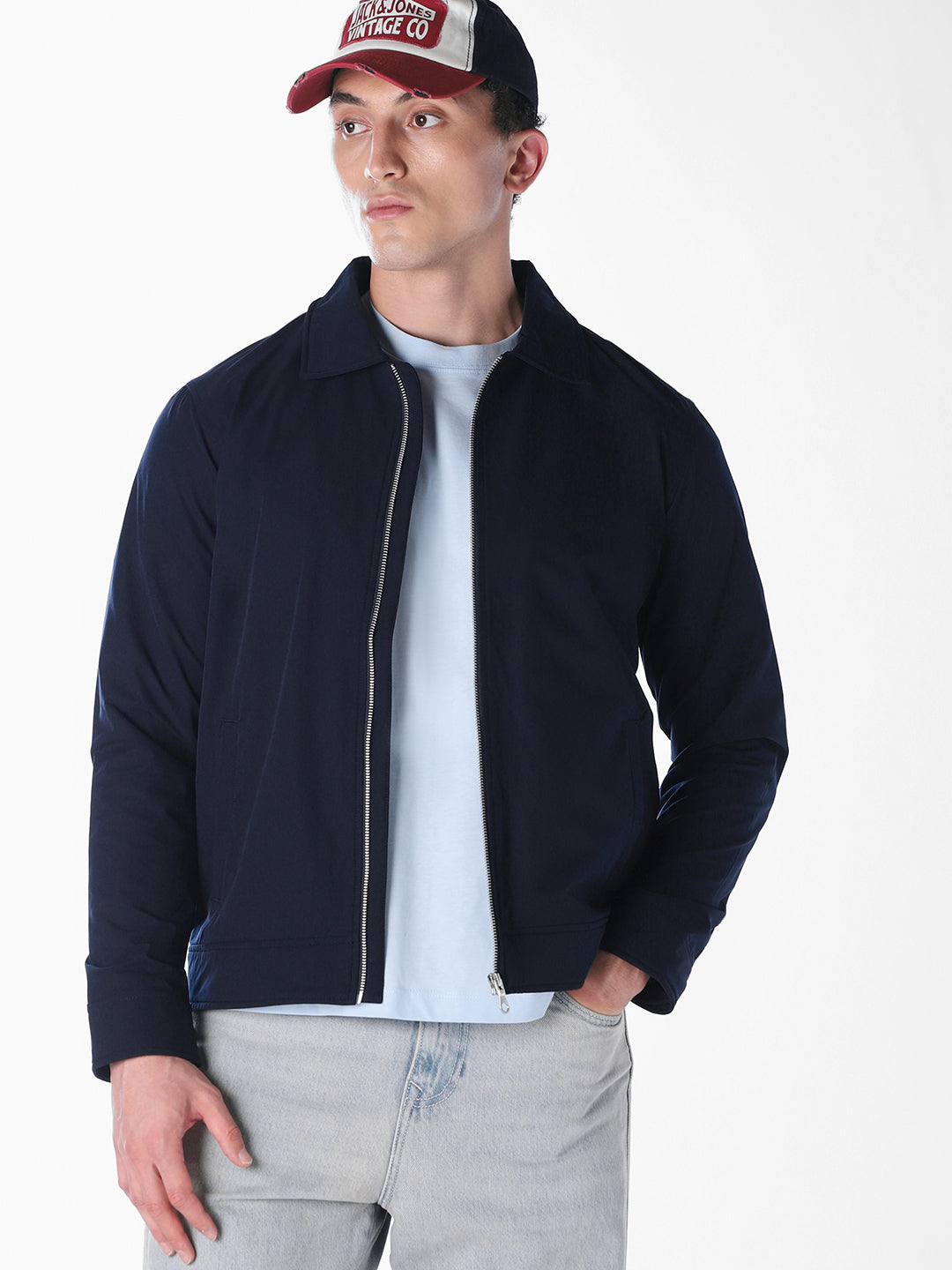 Blue Solid Regular Fit Jacket