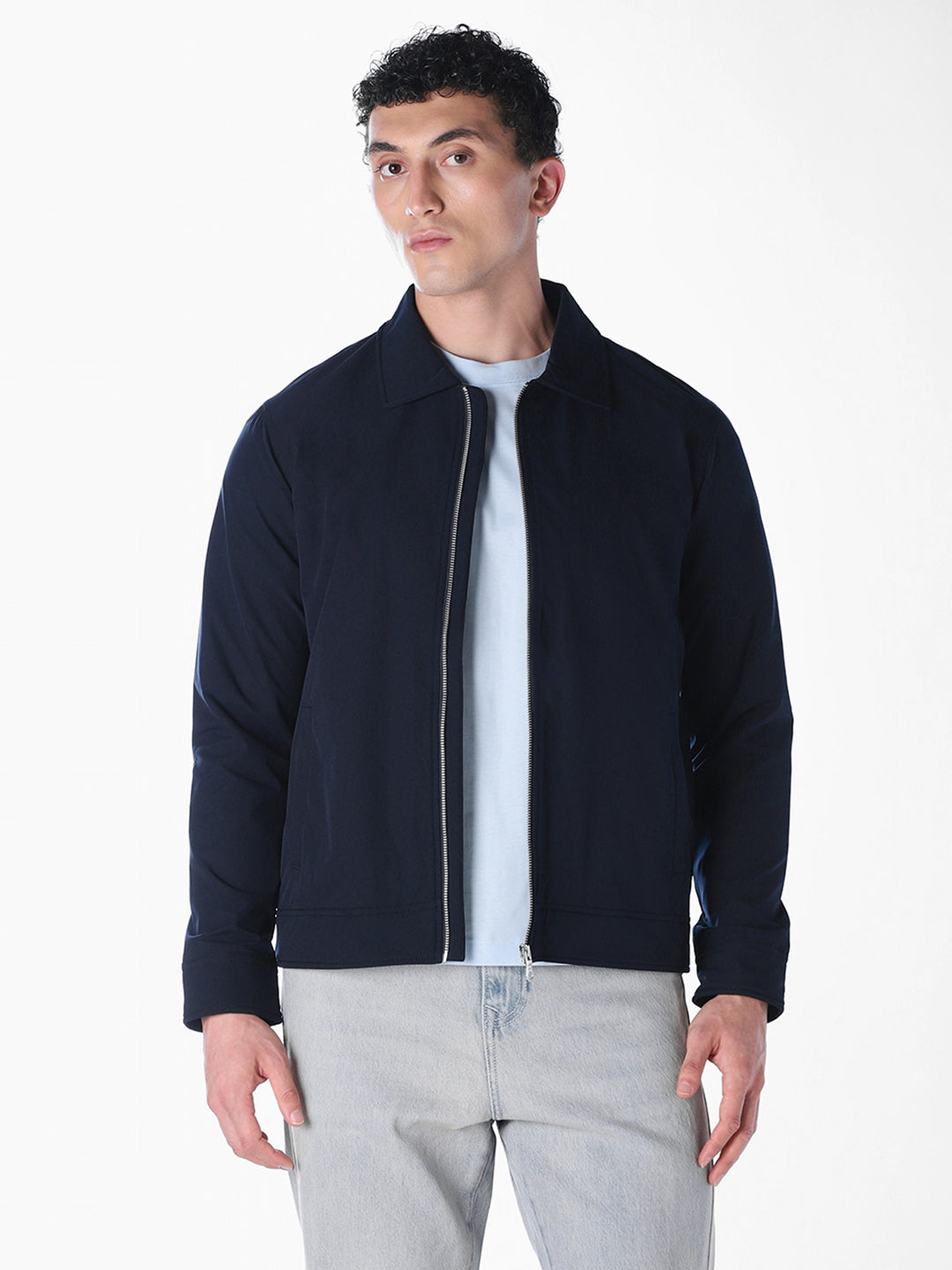 Blue Solid Regular Fit Jacket