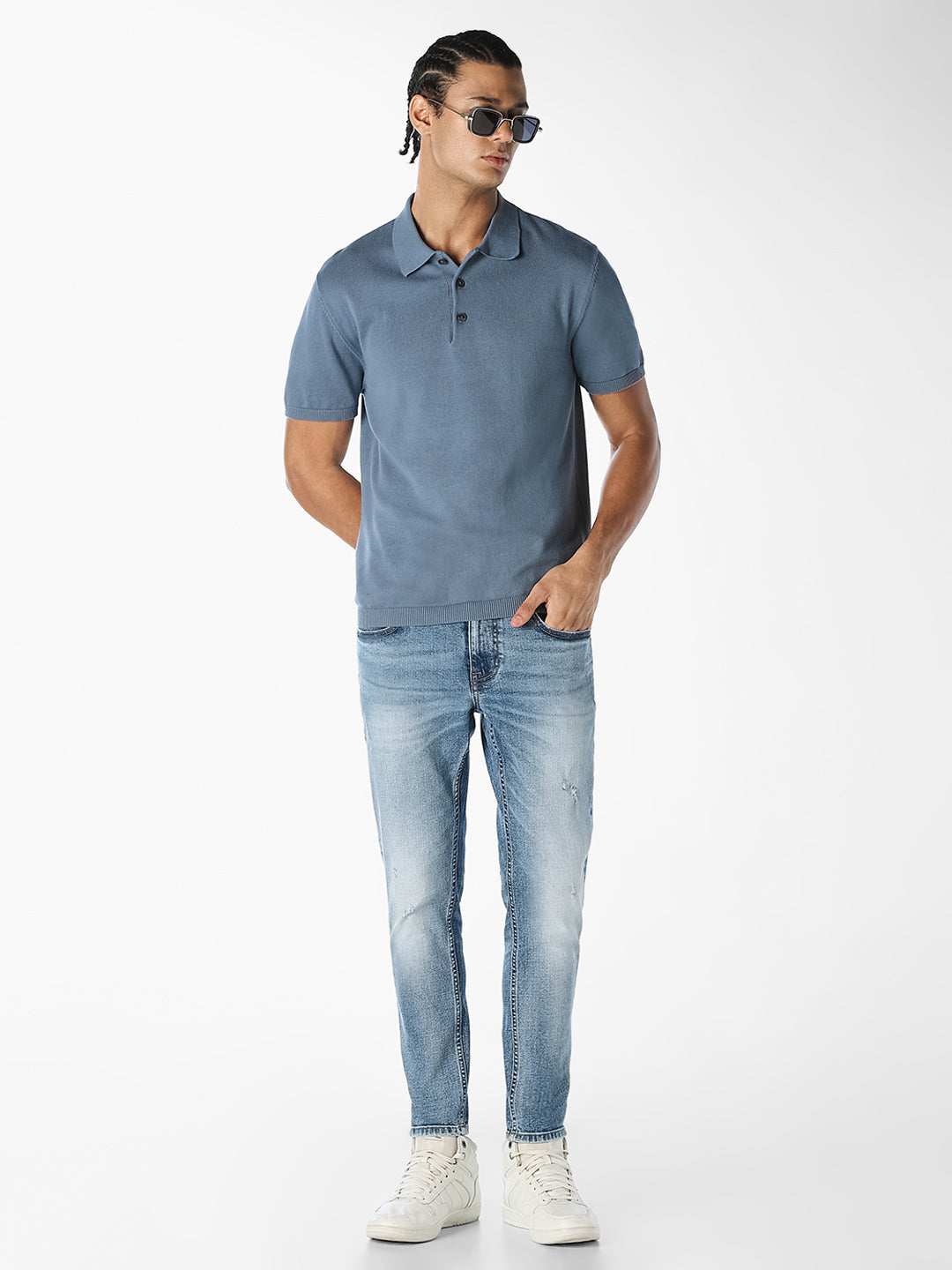 Light Blue Cropped Slim Fit Jeans