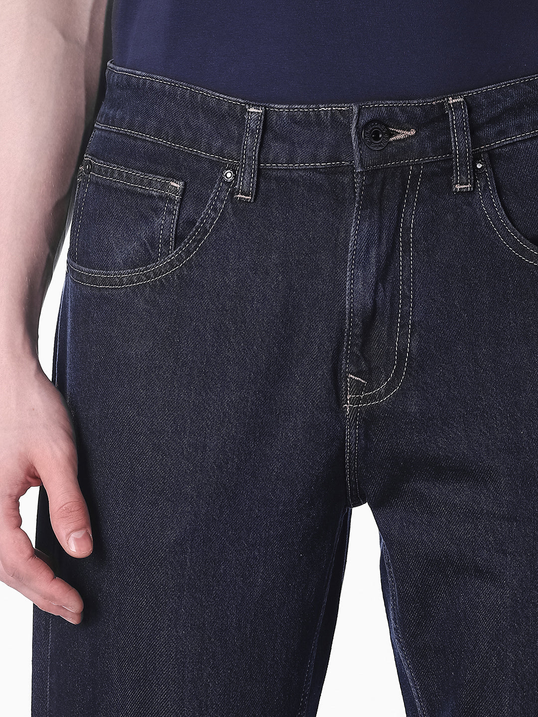 dark blue denim bootcut jeans