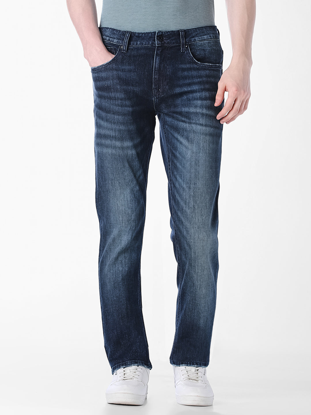 dark blue denim straight Fit jeans