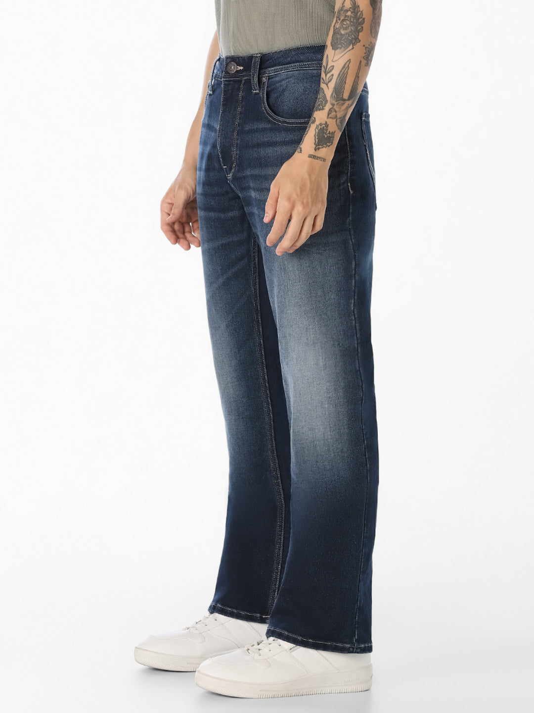 Dark Blue Washed Bootcut Jeans