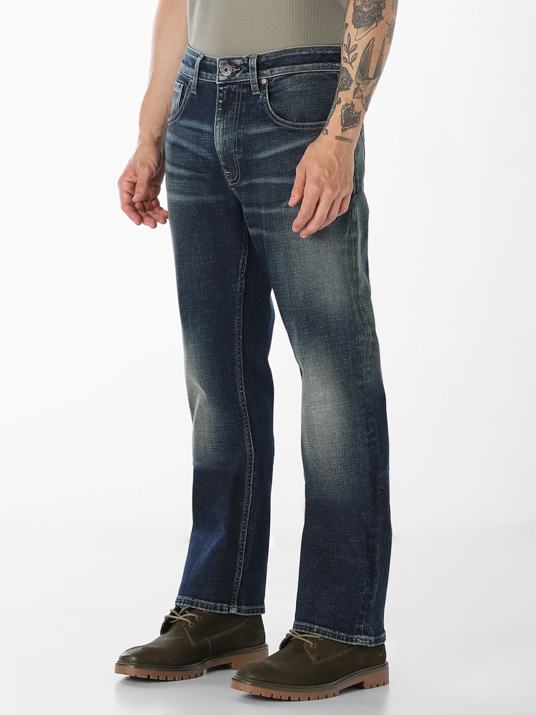 Dark Blue Washed Bootcut Jeans