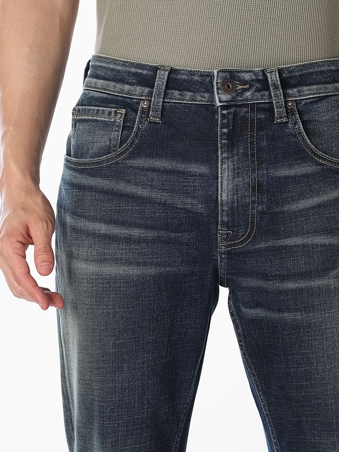 Dark Blue Washed Bootcut Jeans