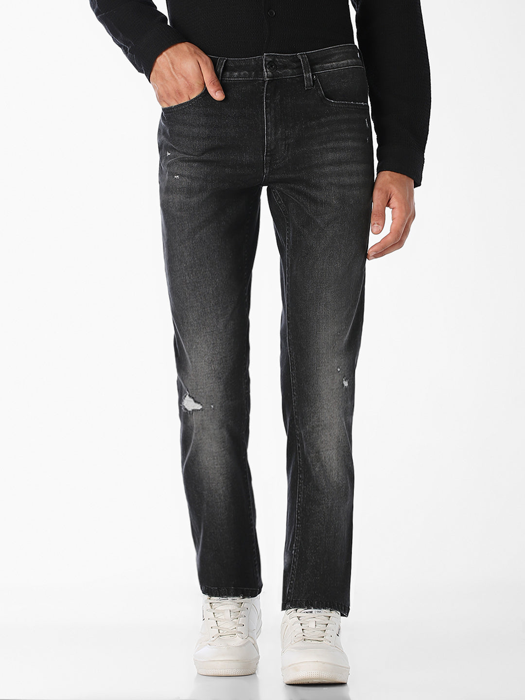 Black Mildly Distressed Regular Fit Jeans - 28/30