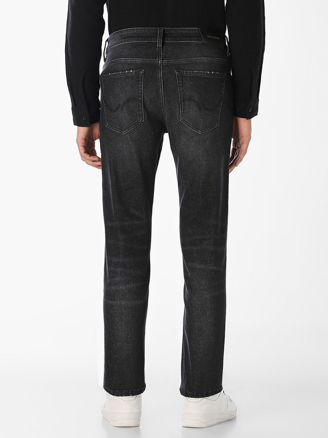 Black Mildly Distressed Regular Fit Jeans
